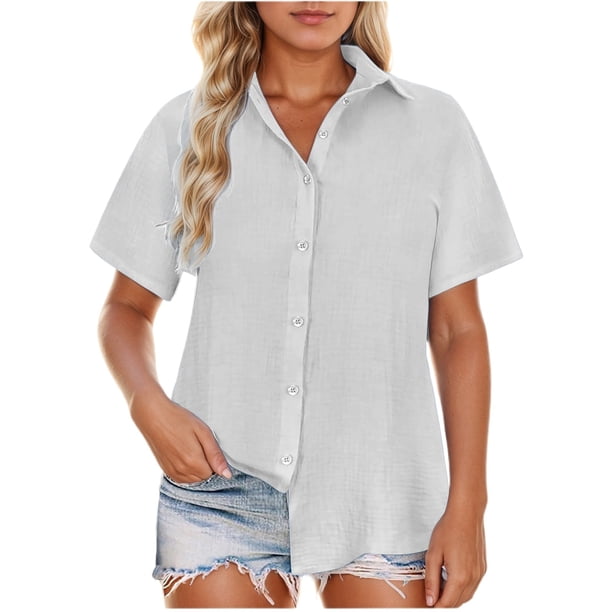 Blusa de mujer con abertura delantera para el verano: camisa informal y elegante, versátil con vaqueros/pantalones holgados