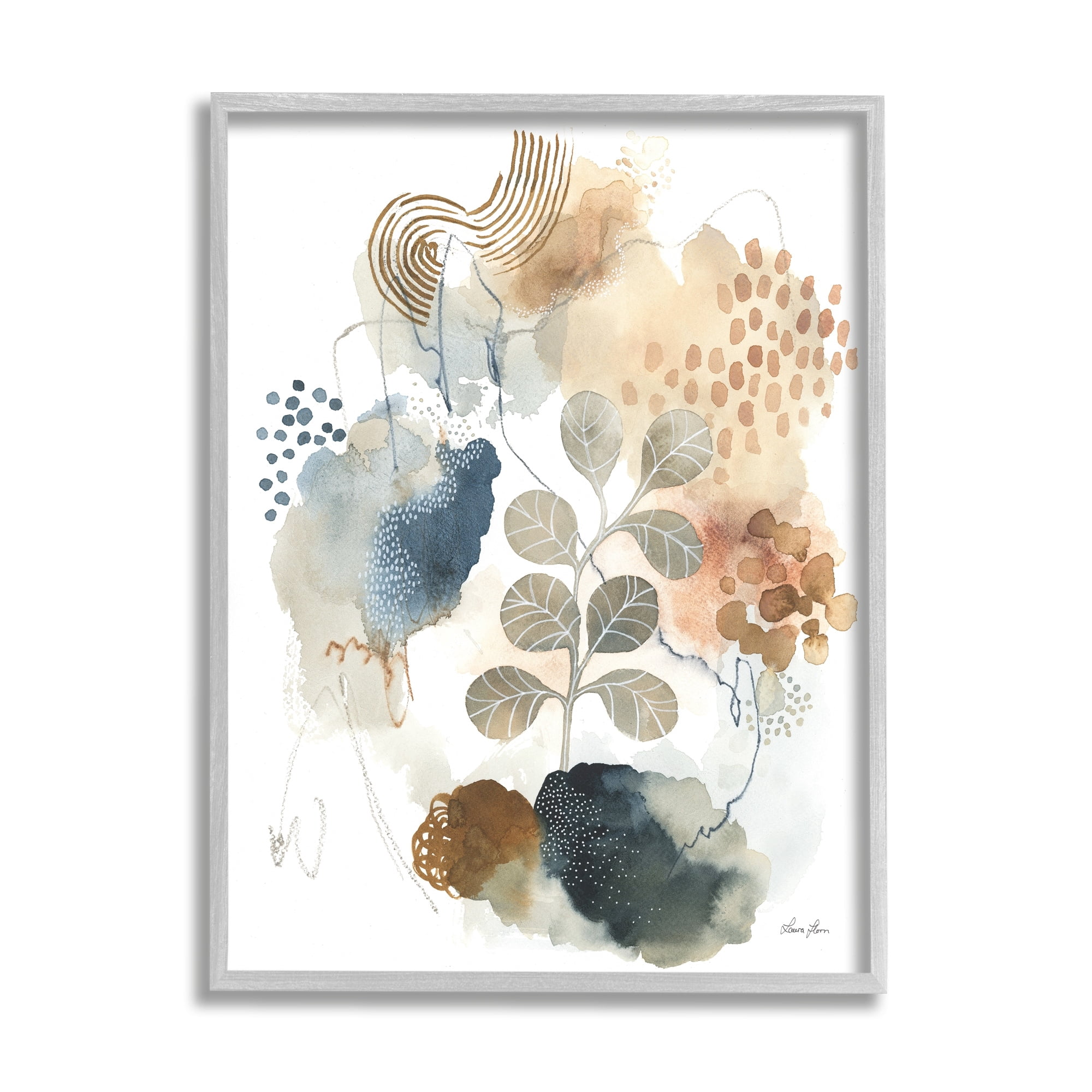 Stupell Industries Modern Abstract Botanicals Spiral Shape Collage Blue Brown, 11 x 14,Design by Laura Horn