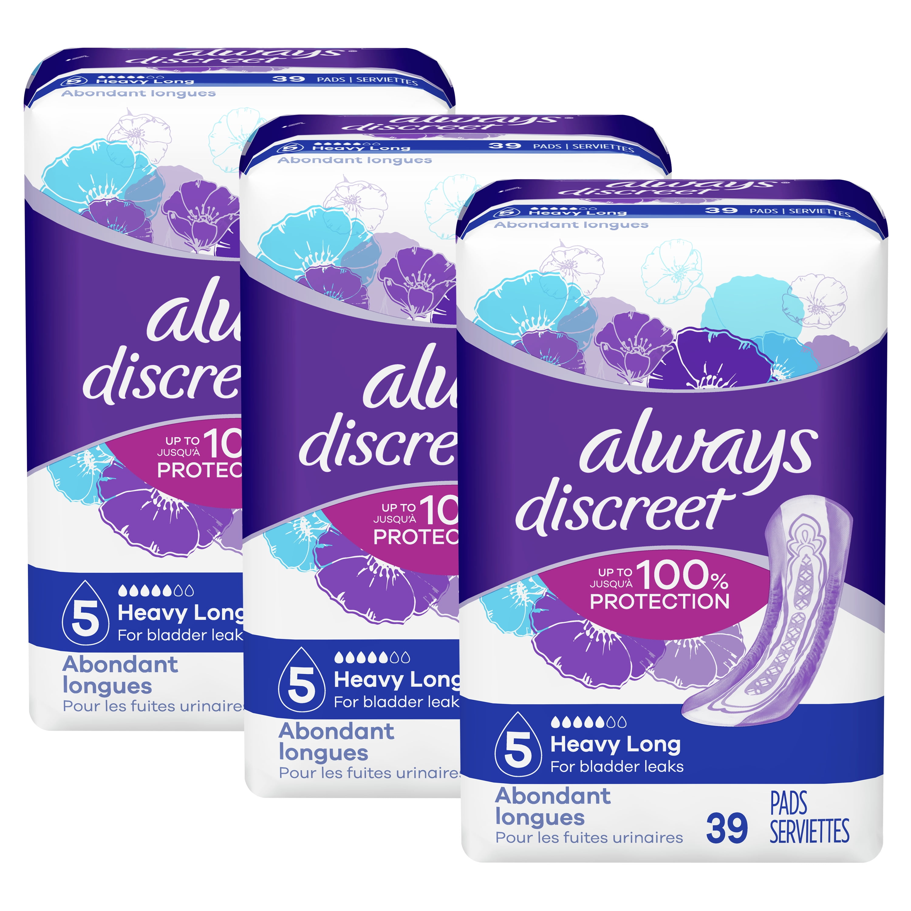 Always Discreet Heavy Absorbency Incontinence Pads, Long Length, 117 ct