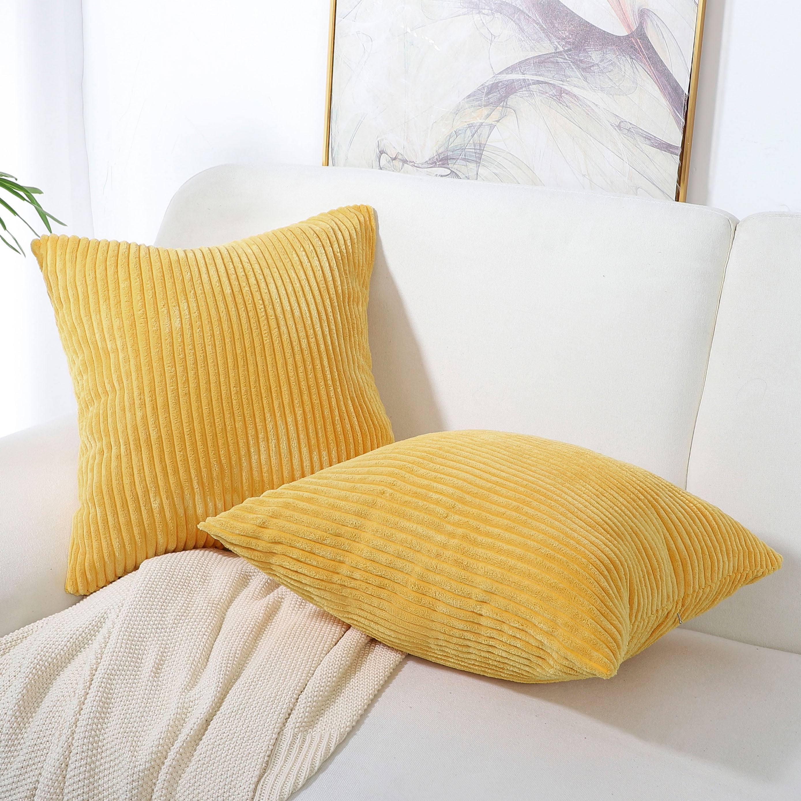 PiccoCasa 2Pcs Soft Corduroy Throw Pillow Covers, 18 x 18 Inch Striped