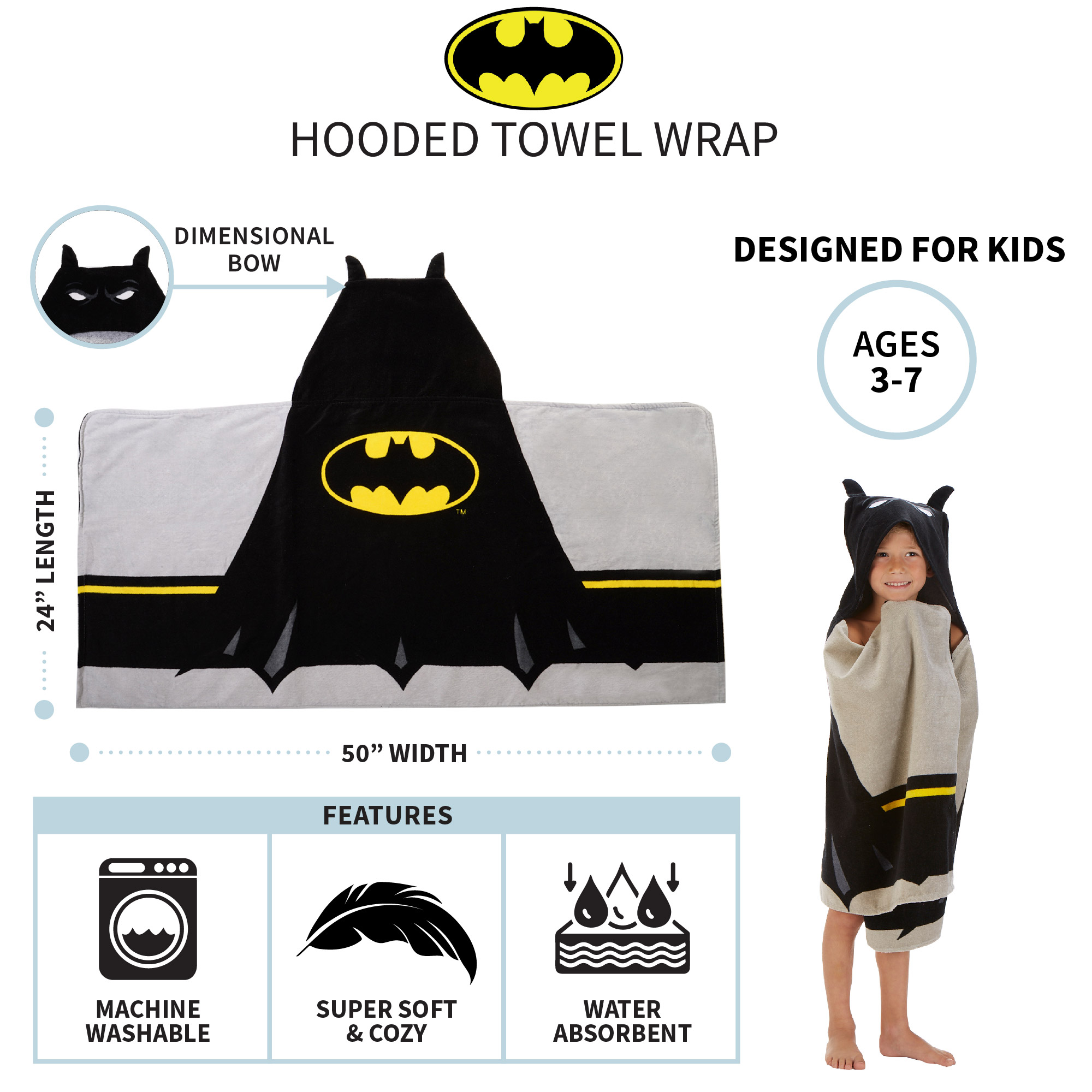 Batman Kids Cotton Hooded Towel - image 4 of 6