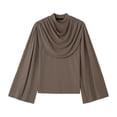 thumbnail image 6 of KHONTS Men's Draped Cowl Neck Tops Long Flare Sleeves Tees Solid Slim Fit T Shirts Brown XL, 6 of 9