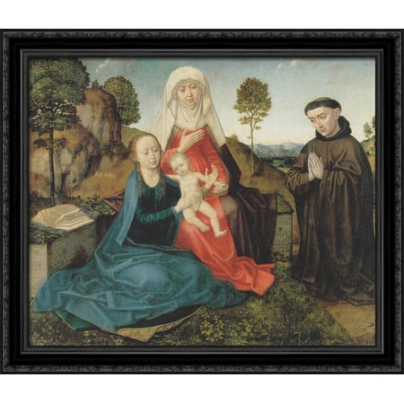 - Virgin and Child With St. Anne and a Franciscan donor 32x28 Large Black Ornate Wood Framed Canvas Art by Hugo van der Goes