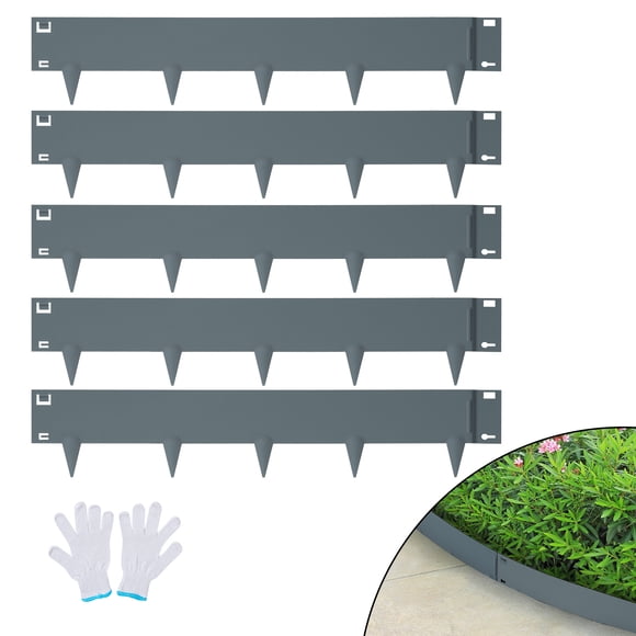 VEVOR Steel Landscape Edging, 5-Piece Steel Garden Edging, 39-Inch Long x 4-Inch High Strip, Bendable Metal Landscape Edging, 15-Inch Nail Height