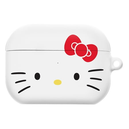 Sanrio AirPods Pro Case Key Ring Keychain Key Holder Hard PC Shell Strap Hole Cover - Face Hello Kitty White