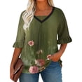 thumbnail image 2 of Odbmxy Blouse for Women Summer V-Neck Elbow-Length T Shirts for Women Plus Size Floral Flared Sleeve Green Fancy Tops, 2 of 6