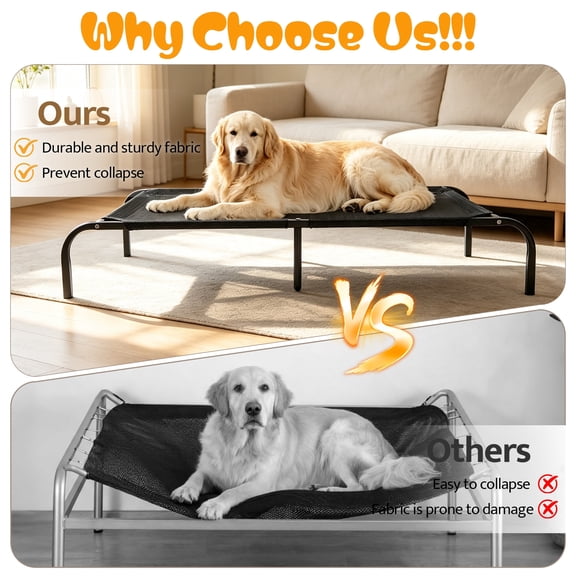 Elevated Dog Bed for Large Dogs, Outdoor Off-The-Ground Pet Bed, Summer Cooling Raised Pet Bed with Non-Slip Feet & Waterproof Oxford Cloth, 49x28 Inch, 132lbs Load-XL