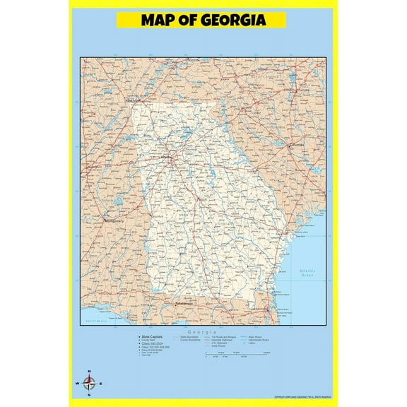 Georgia Map Poster - Laminated Wall Map - Style F - 18x24 - Ideal for Classrooms and Homes – Features Bright Colors and Vivid Imagery