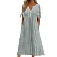 thumbnail image 2 of Meichang Womens Boho Eyelet Pastel Dresses Button V Neck Tie Knot Short Sleeve Flowy Beach Vacation Midi Dresses Casual Work Dresses with Pockets Gray XXXL, 2 of 6