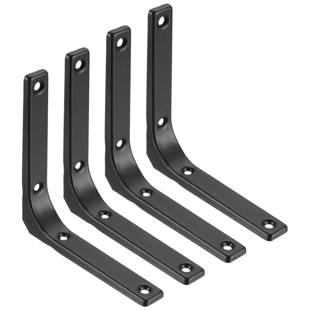 Uxcell 4Pcs Soportes de Estante Flotante, Soportes de Estante de Pared de 5 x 5 Pulgadas de Alta Resistencia, Soportes de Ángulo de Acero para Estantes de Madera, Armarios, Soporte de Encimera, Negro