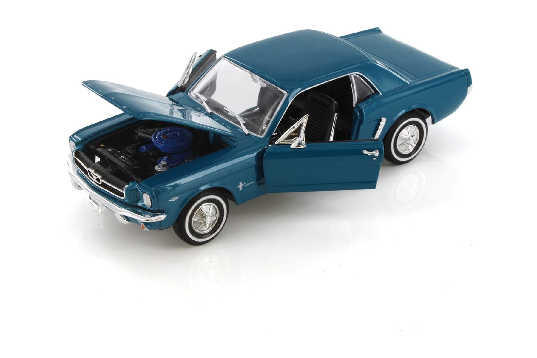 1964 Ford Mustang Coupe (1964.5), Metallic Turquoise Blue - Welly 22451/4D - 1/24 Scale Diecast Model Toy Car (Brand New but NO BOX)