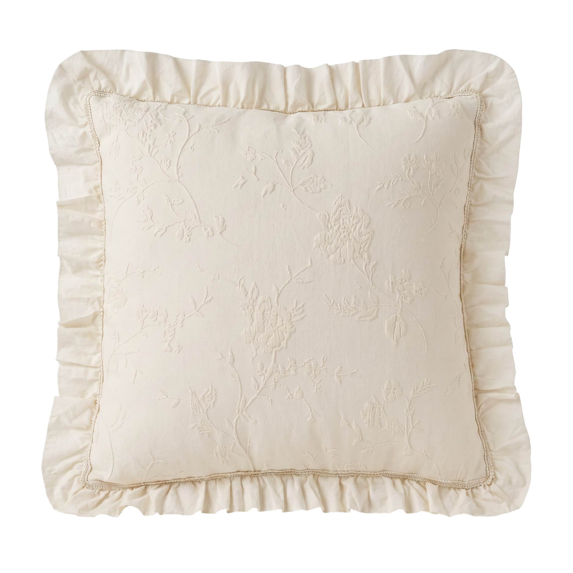 The Pioneer Woman Cream Matelassé Floral Crochet Ruffle Decorative Pillow  20 in x 20 in
