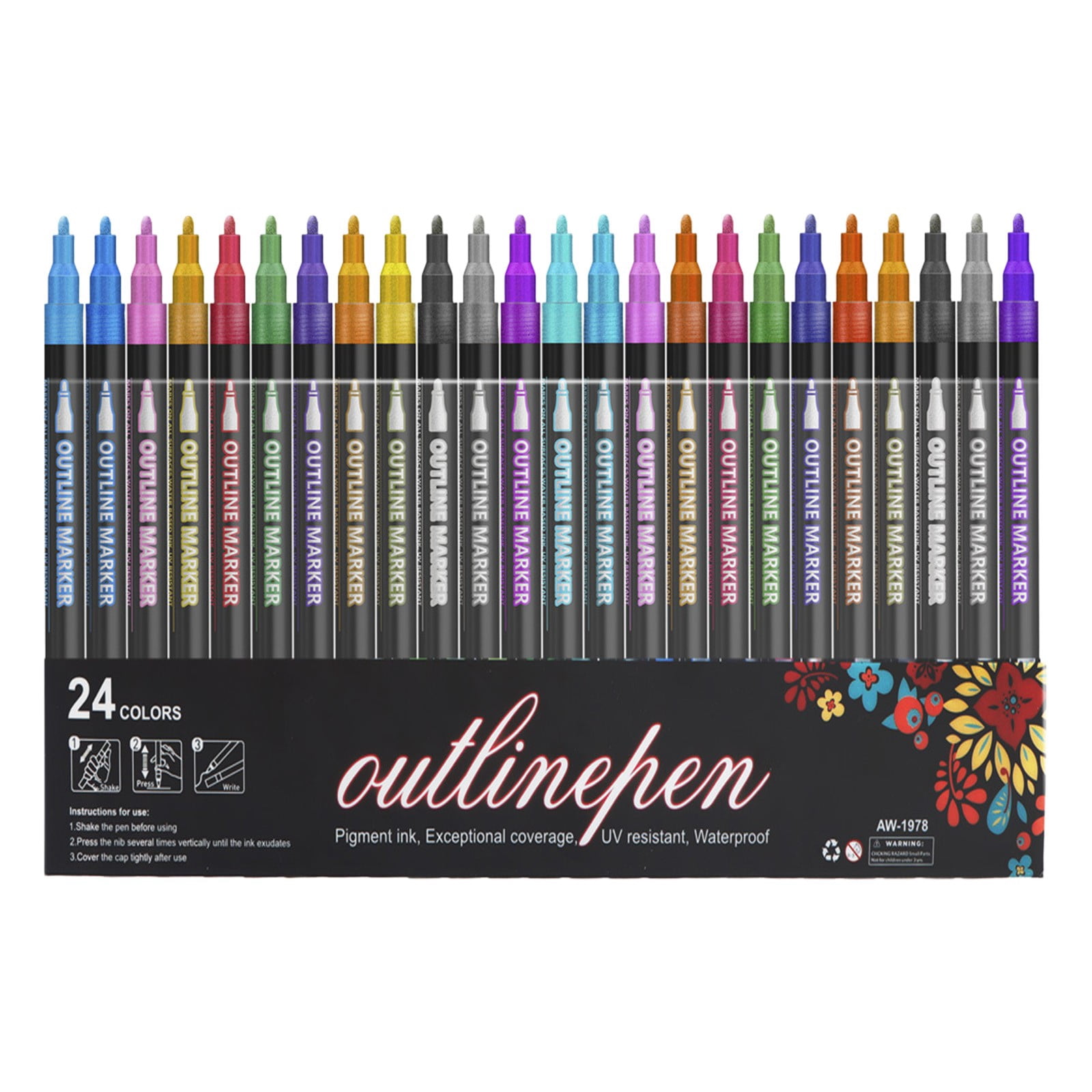 24 Piece Colored Pencil Set C 13x2 cm Double Line Outline Pen Set by Dusknt Glitter Gel Pens for Adult Coloring Books DIY Crafts Scrapbooking