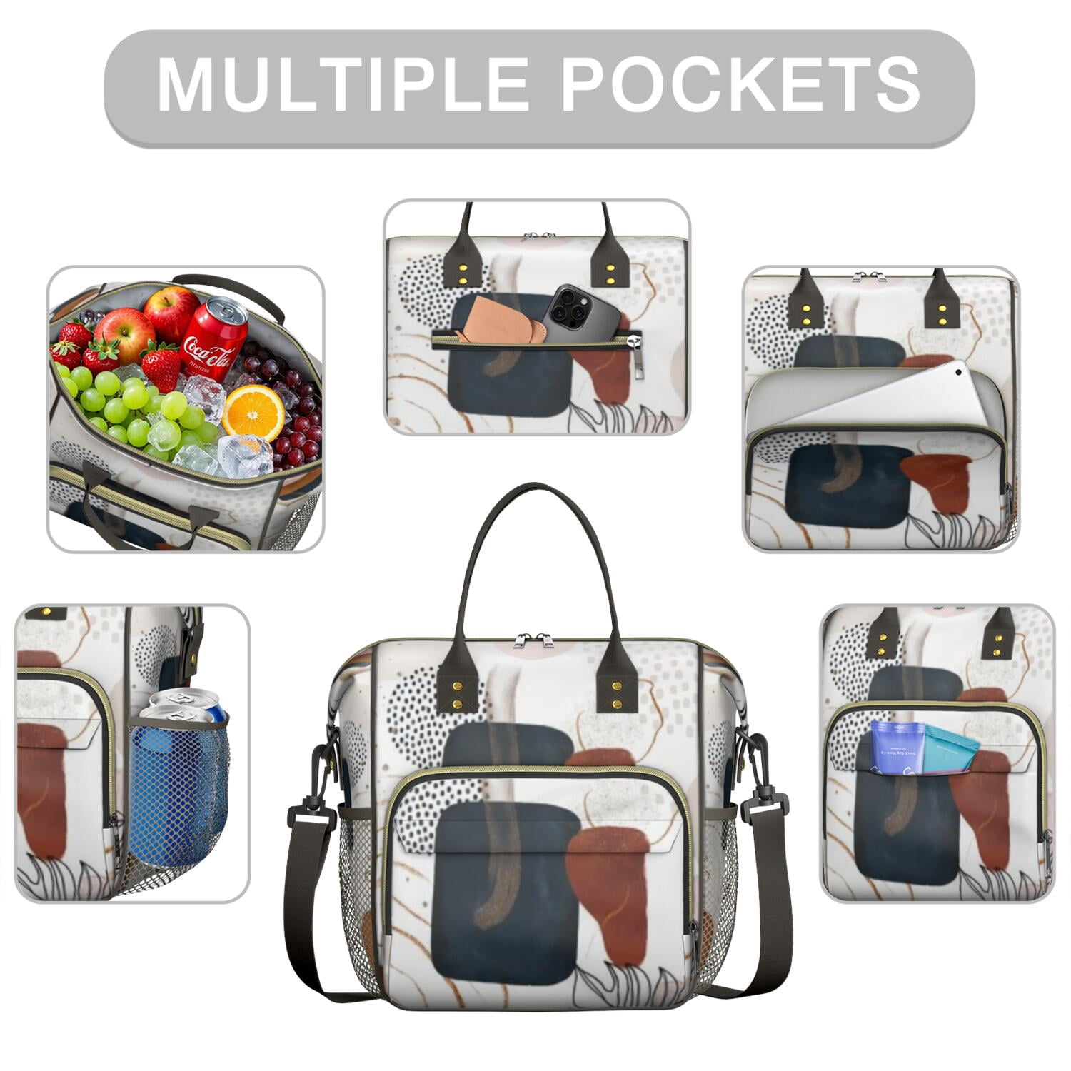 Retro Style Large Lunch Box for Women, Boho Chic Leakproof Tote with Artistic Aesthetic, Dual Insulated Compartments for Teachers, Travel, or Gym