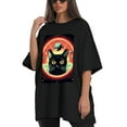 thumbnail image 4 of Plus Size Shirt for Women Black Tops for Women Short Sleeves Shirt for Women Retro Black Cat T Shirt Crewneck Shirt for Women XL, 4 of 5