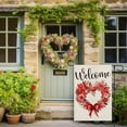thumbnail image 3 of Valentines Day Welcome House Flag 28x40 Inch Double Sided Outside Roses Floral Love Hearts Wreath for Rustic Anniversary Wedding Holiday Yard Outdoor Decoration, 3 of 6