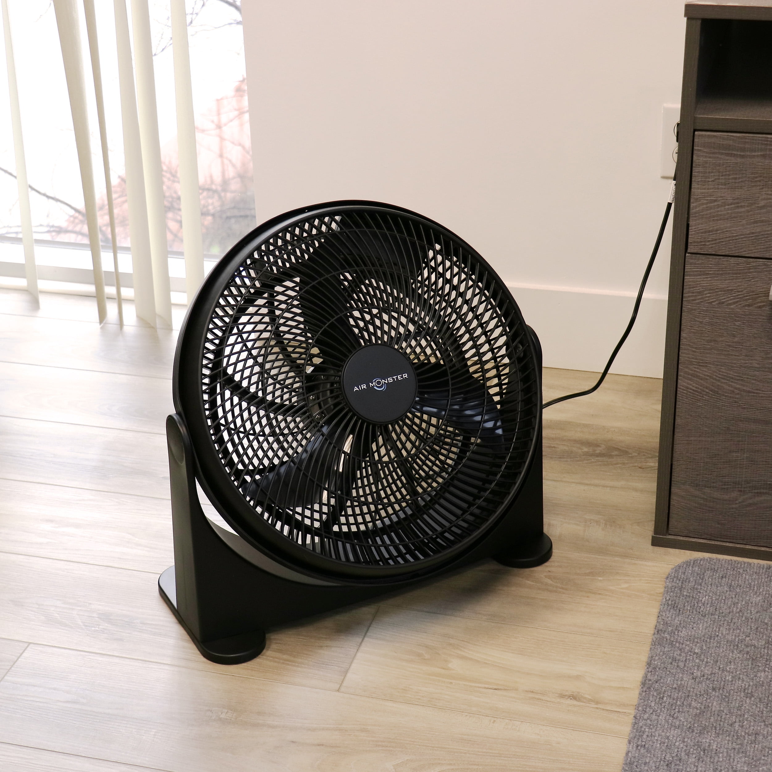 Air Monster 16 Inch Air Circulator 3 Speed Adjustable Angle Floor Fan in Black