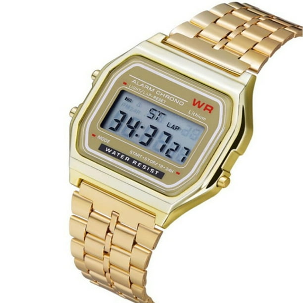La gran venta LED Digital impermeable reloj de pulsera de cuarzo vestido reloj de pulsera dorado mujeres hombres