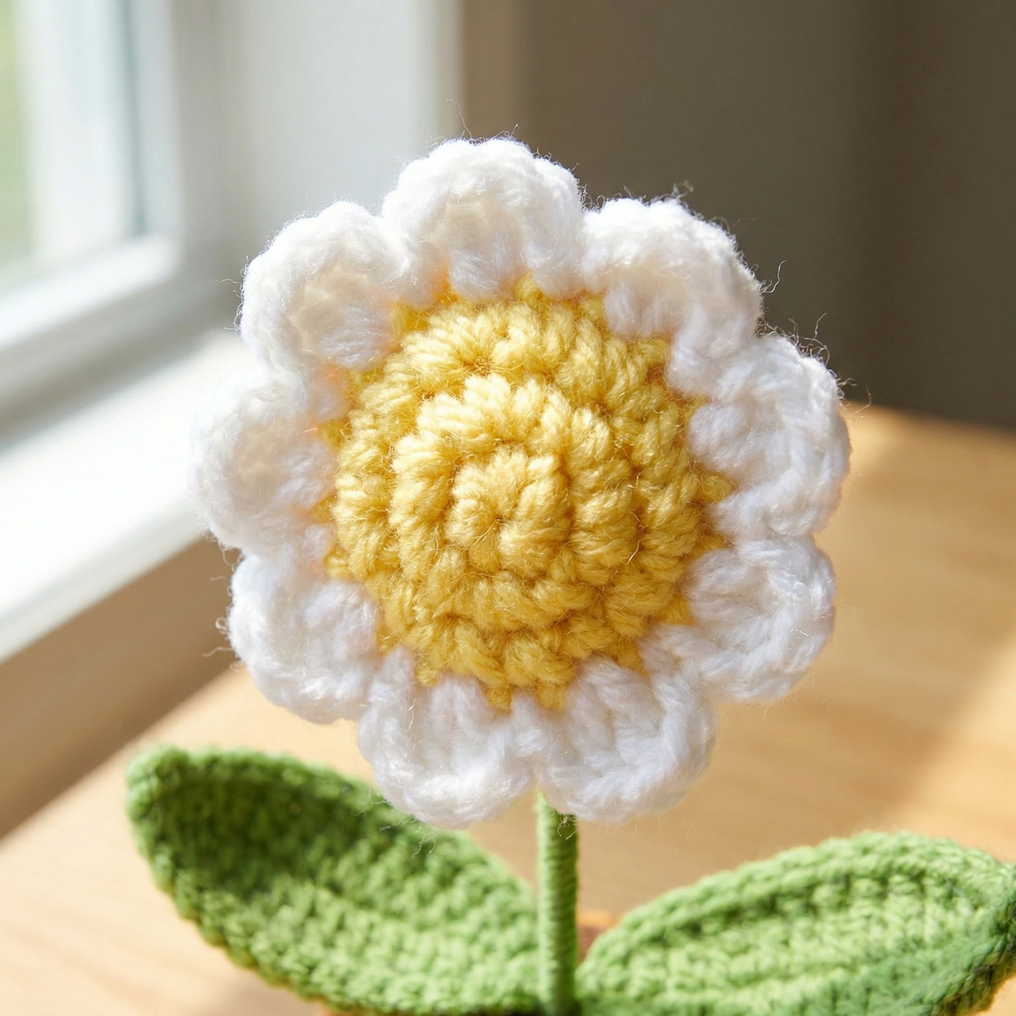 Unique Bargains Handmade Crochet Potted Knitted Plant Daisy-Shaped 4.3inch