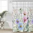 thumbnail image 5 of Retro Pink Shower Curtain, 60" x 72", Blue Wildflowers Country Floral Herbs Grey Plaid Waterproof Bathroom Curtain Washable Shower Curtain Set with 12 Hooks, 5 of 6