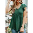 thumbnail image 2 of Blusa de manga corta con volantes para mujer, blusa informal de manga corta con dobladillo suelto y cuello en V para primavera y verano, verde XXXL, 2 of 8