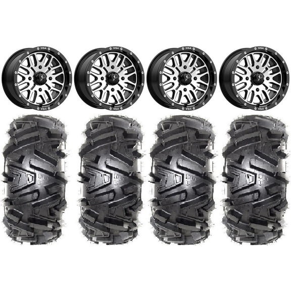 MSA Machined Brute 14" UTV Wheels 27" Moto MTC Tires Yamaha Viking Wolverine YXZ1000R CFMoto ZForce 950 UForce 1000