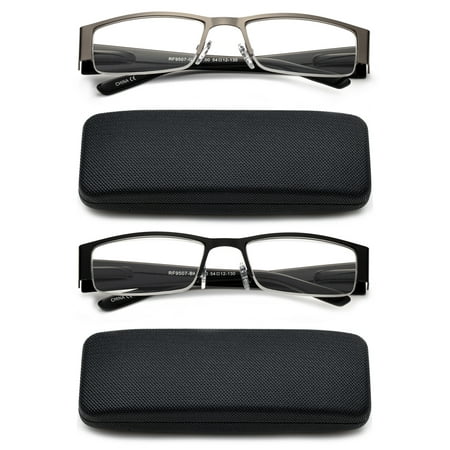Rimmed Reading Glasses Newbee Fashion- 2 Pack Premium High Quality Metal Half Frame Reading Glasses Spring Hinge Half Rim Readers in Hard Case ()