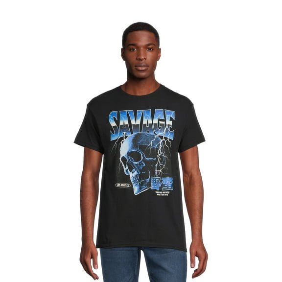 Men’s and Big Men’s Savage Skull Short Sleeve Graphic Tee, Sizes S-3XL