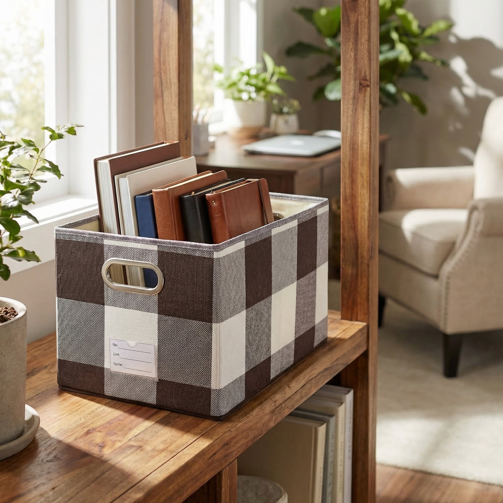 Unique Bargains Storage Bin with Handles for Shelves Closet Coffee 11.8" x 19.7" x 11.8"
