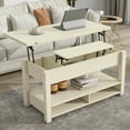 thumbnail image 2 of Lift Top Coffee Table with Expandable Tabletop, Rising Center Table w/Hidden Compartment & Open Shelves, Multifunctional Dining Table for Living Room Reception Room, Ivory, 2 of 9