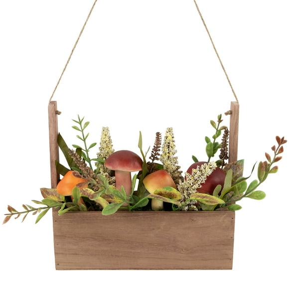 Northlight Mushroom and Fall Foliage Hanging Wooden Basket - 19"