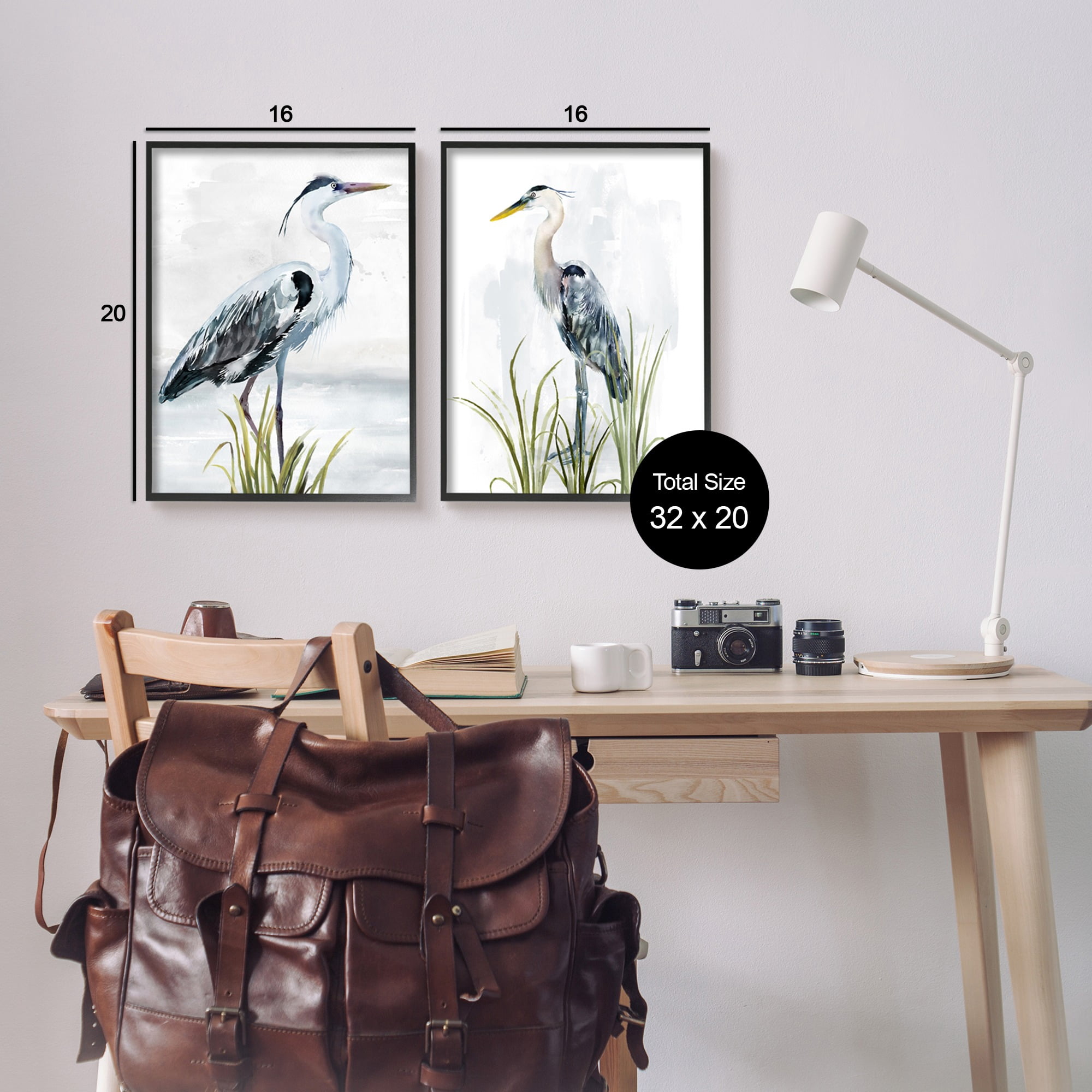 Stupell Industries Soft Nautical Egrets Animals & Insects Painting Black Framed Art Print Wall Art, 16 x 20, Set of 2