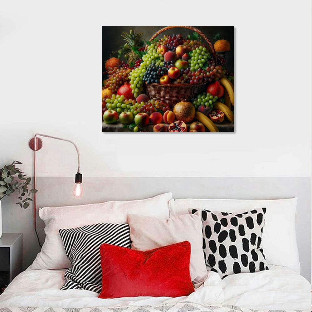 Jiayy Kitchen Canvas Wall Art Fruit Picture Various Fresh Fruits Vegetable Painting Prints for Kitchen Restaurant Dining Room Decor Framed