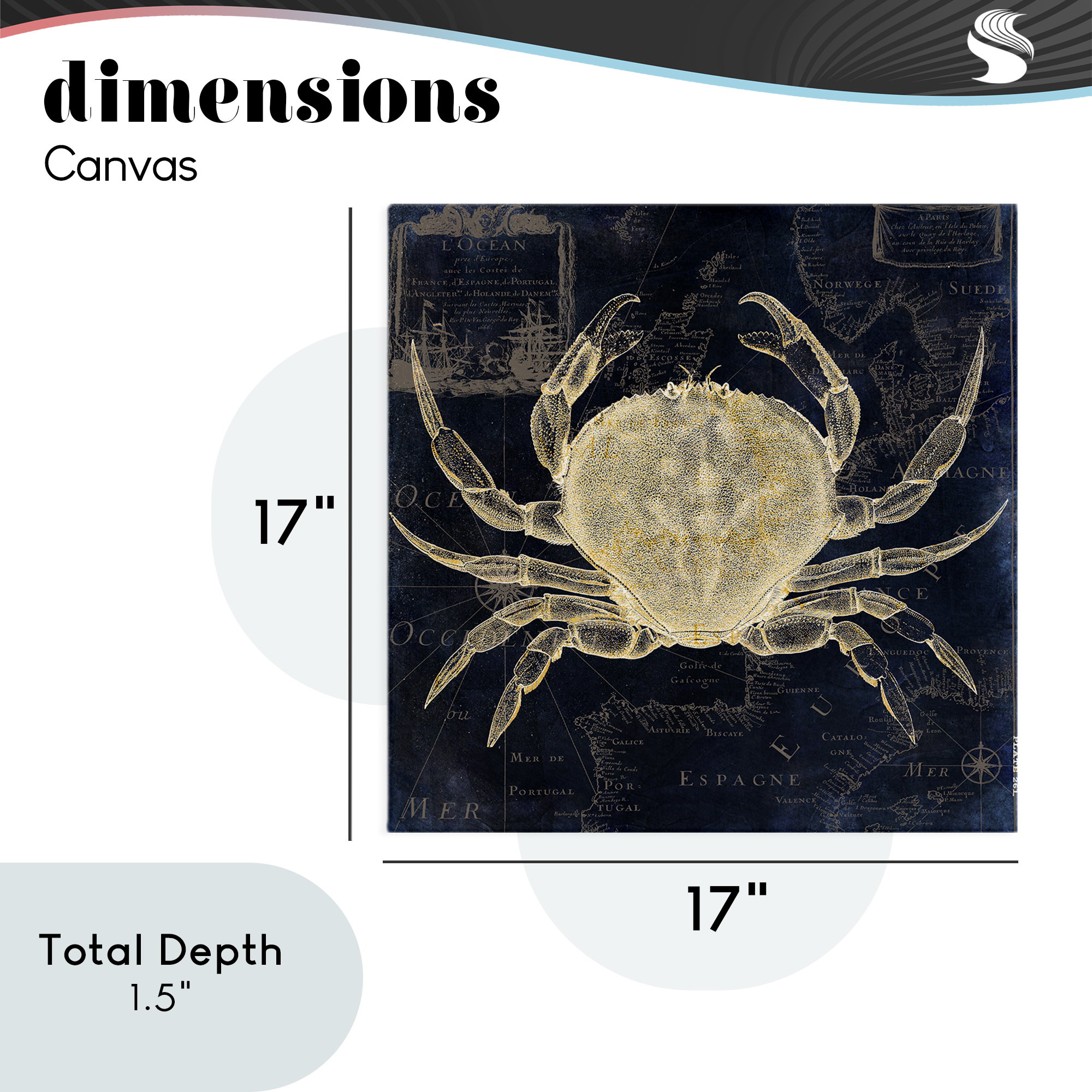 Crab Contour over Map Canvas Wall Art, design by Sasha