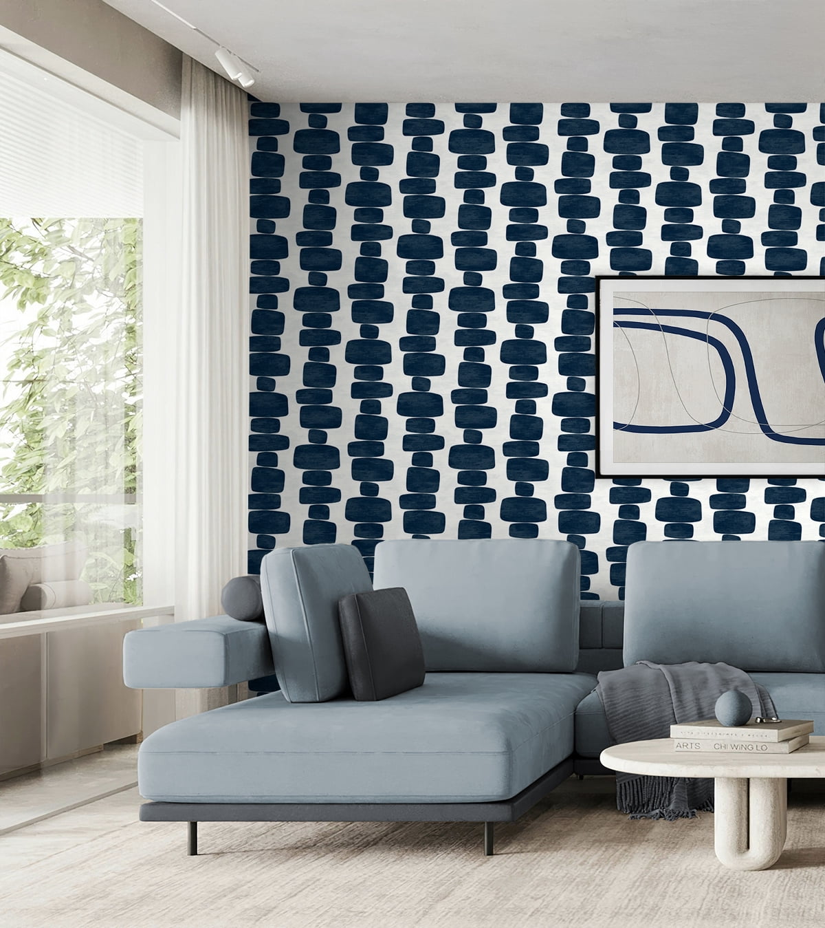 Stacy Garcia Home Blue Stripe Block Geometric Peel and Stick Wallpaper - 20.5 in. W. x 18 ft. L. Roll