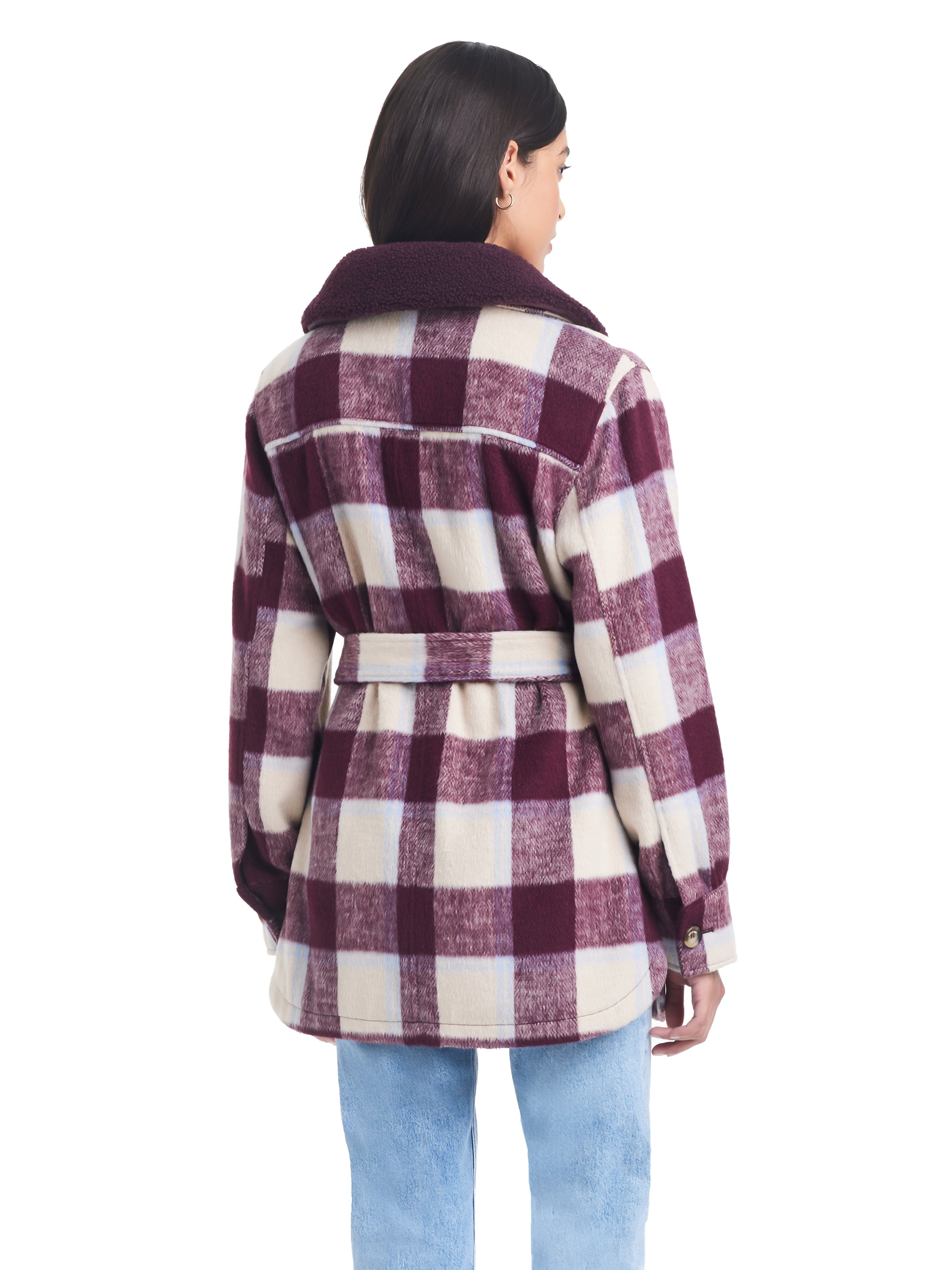 Sam & Libby Ladies Long Sleeve Faux Wool Plaid Shacket
