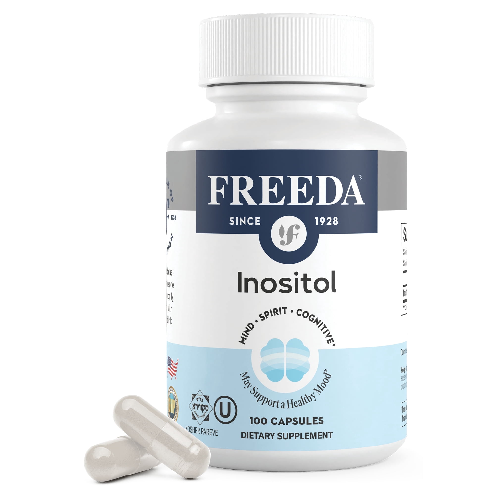 Freeda Inositol Supplement Pure Myo-Inositol Sleep Aid & Mood Support Supplement, 100 Tablets