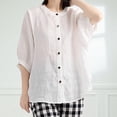 thumbnail image 2 of iOPQO womens t shirts Women's Short Sleeve Blouse Puffed Shirt Cotton Linen Button Front Loose Top t shirts for women White + XXL, 2 of 5