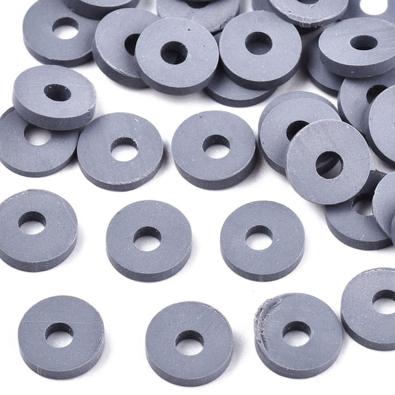 Handmade Polymer Clay Beads for DIY Jewelry Crafts Supplies Disc/Flat Round Heishi Beads Dark Gray 6x1mm Hole: 2mm 1175pcs/50g