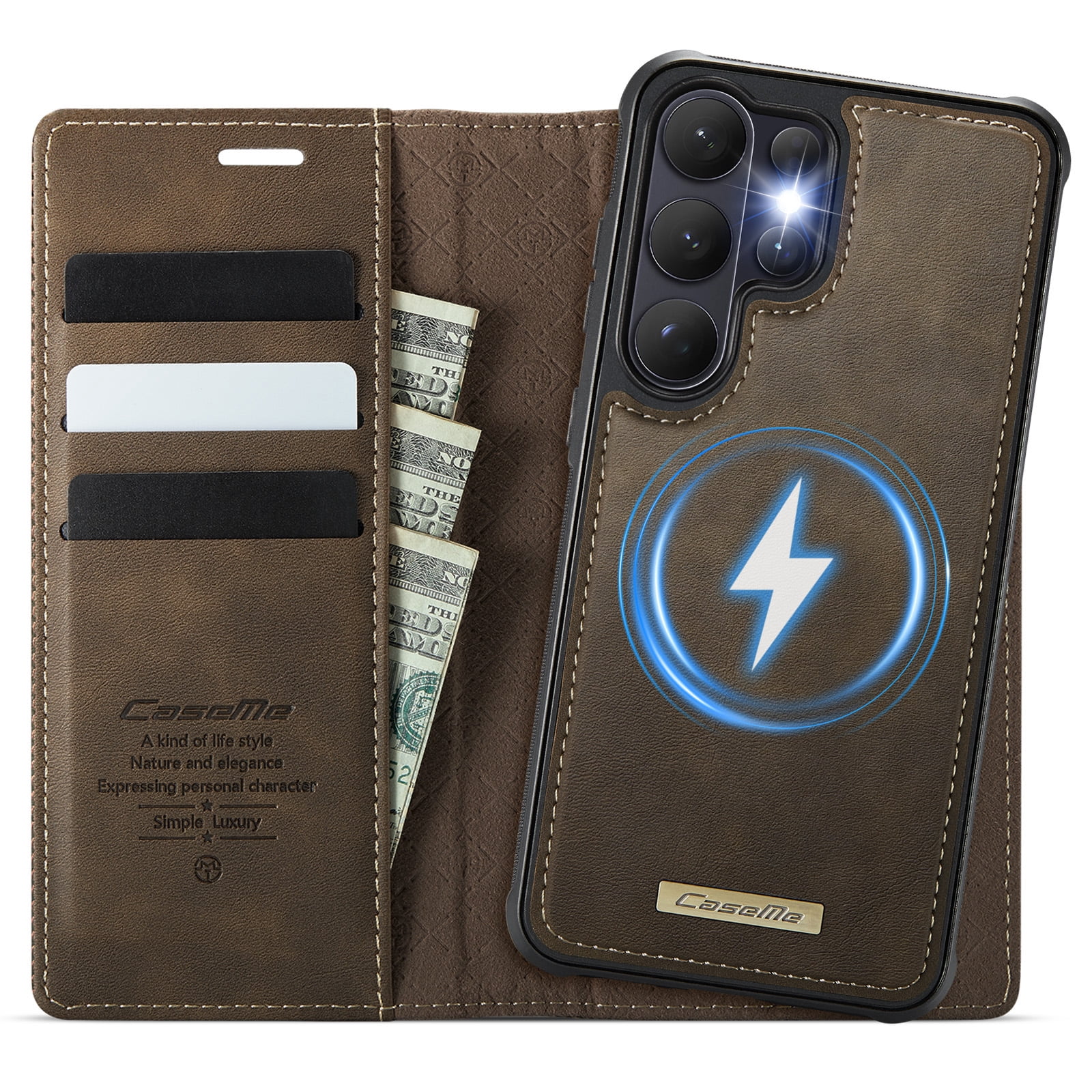New Phone Case For Samsung Galaxy S26 Ultra, Business Leather Shockproof Flip Stand RFID Card Slots 2-in-1 Detachable Magnetic Wallet Case Cover,Coffee