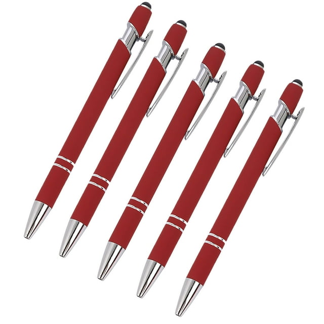 Maplenight Aluminum Ballpoint Pen with Touchscreen Tip - Metal Body, 1.5g Ink, 5pc Set for Business, Student Writing, and Screen Use Red