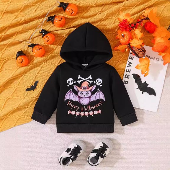 Hpapadks Boys Hoodie Toddler Halloween Themed Hoodie Casual Top Outerwear Baby Sweatshirt Black 18-24 Months