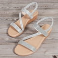 thumbnail image 4 of CQONEPT Wedge Sandals for Women Dressy: Summer Open Toe Elastic Ankle Strap - Comfortable Bohemian Flower Sandals - Low Wedge Sandal Size 9.5 Silver, 4 of 8