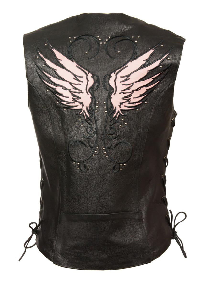 4X-Large Milwaukee Leather ML1293 Womens Black and Pink ‘Wing Studded’ Leather Vest 