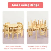Gymax Kids 5 Piece Table Chair Set Pine Wood Children Play Room Furniture Natural