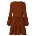 thumbnail image 5 of WNEGSTG Women's Babydoll Dresses Casual V-Neck Flutter Long Sleeve Dress Dating Party Mini Dress Brown, 5 of 7