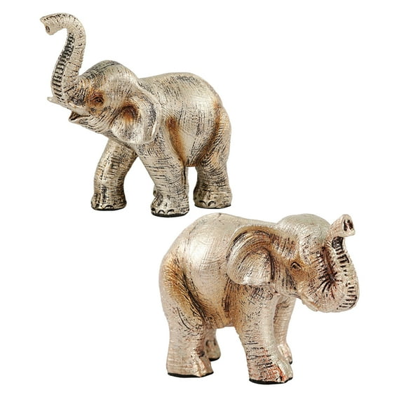 LABSERRON 2Pcs Golden Elephant Figurine Resin Home Decor Nordic Style Ornaments 8.5x6.5x4In