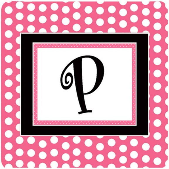 Monogram - Pink Black Polka Dots Foam Coasters Initial Letter P, Set Of 4