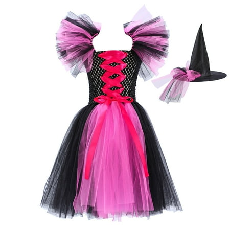 

JDEFEG Summer Dress Girls Size 8 Toddler Kids Baby Girls Magnificent Witch Black Gown with Hat Fancy Dress Up Party Tulle Dresses Dress for Baby Girl Polyester B 10