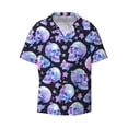 thumbnail image 2 of Lsque blue Skull flower print Men's Cuban Collar Short Sleeve Shirt Summer Beachwear Casual Button Down Fashionable Vacation Leisure Shirt-X-Large, 2 of 7